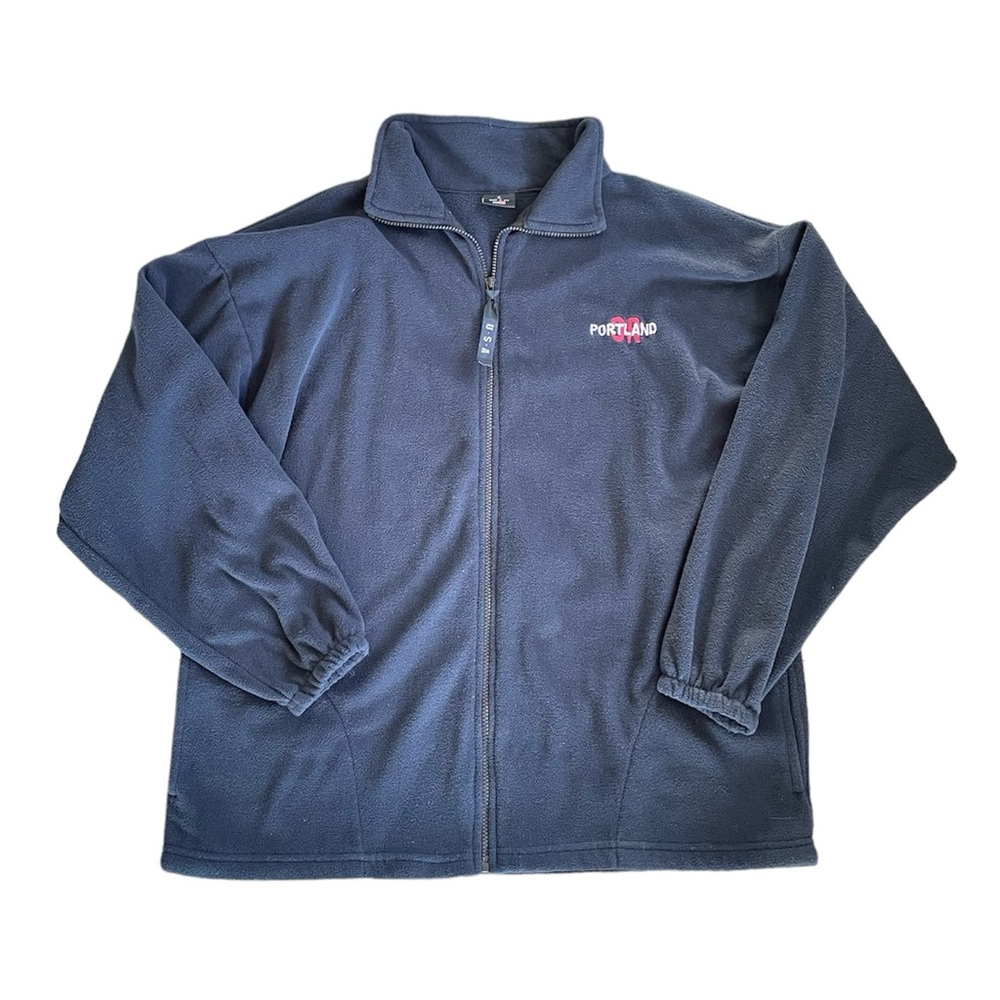 Men XL Portland Full Zip Blue Knit Fleece Softshell Jacket Outdoor Navy Blue